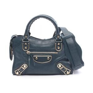 Balenciaga Metallic City Handbag Green Leather